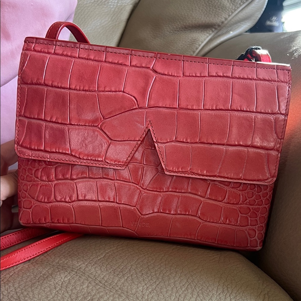 Vince Red Sienna Croc-Embossed Crossbody Bag